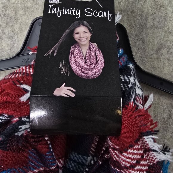 Nicole Infinity Scarf Plaid 100% Acrylic Red & Blue Soft Lightweight - Picture 2 of 5